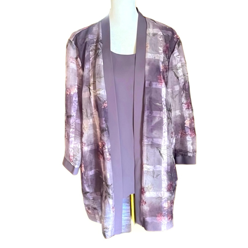 R&M Richards Lavender Purple Floral Print Jacket Blouse Size 14
